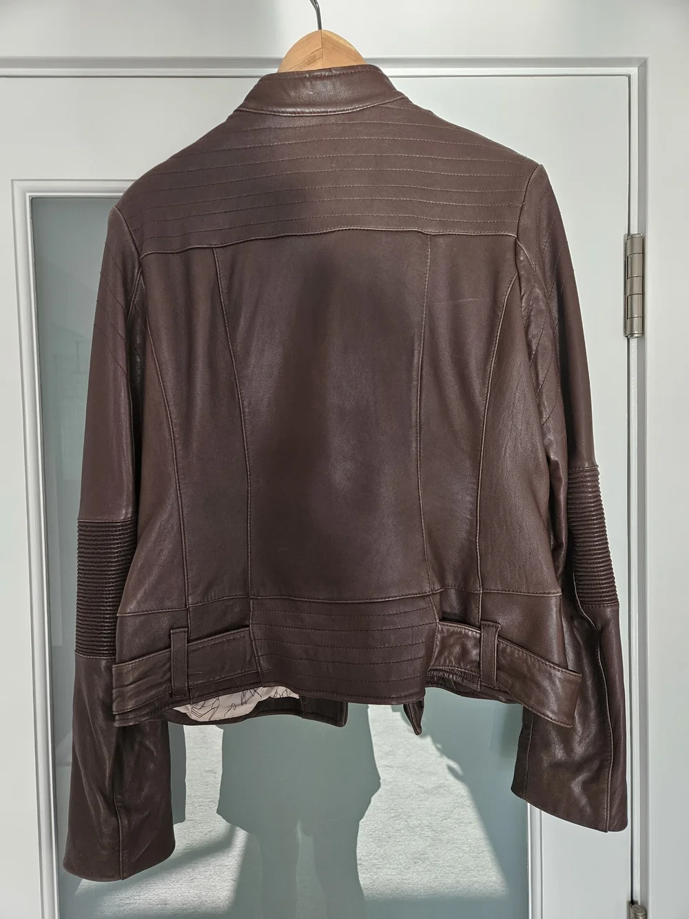 MICHAEL KORS 100% Lambskin Leather Moto Jacket - Chocolate Brown